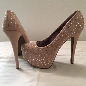 Just Fab Blush Pumps with Rhinestones